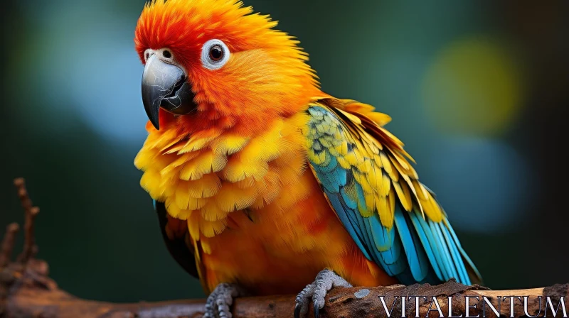 Sun Parakeet Perched on Branch - Colorful Bird Photography AI Image