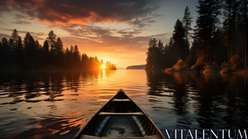 Tranquil Sunset Lake Canoe Scene AI Image