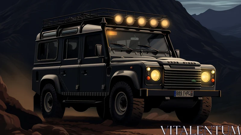 Black Land Rover Defender 110 in Mountain Adventure AI Image