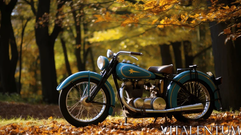 Blue Motorcycle in Fall Forest | Timeless Beauty in 32k UHD AI Image
