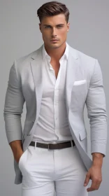 Confident Young Man Portrait in Gray Suit