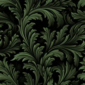 Dark Green Leaves Seamless Pattern on Black Background