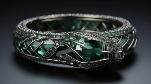 Exquisite Silver Snake Bracelet with Green Emeralds