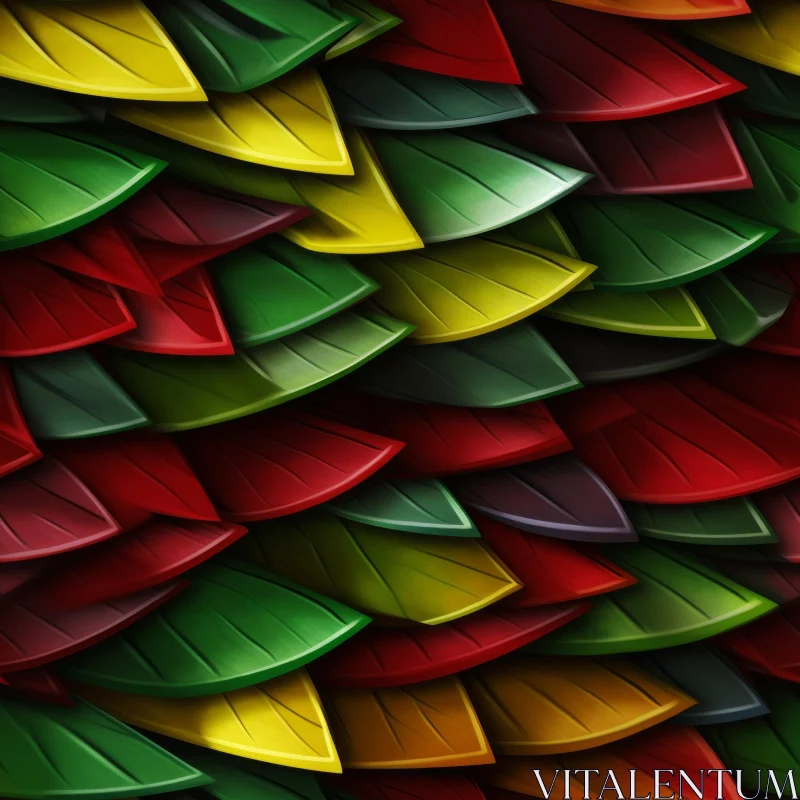 Feather Pattern Texture in Red, Green, Yellow, and Brown AI Image