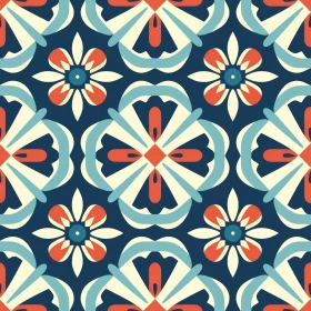 Geometric Floral Vector Pattern in Blue, White, and Red