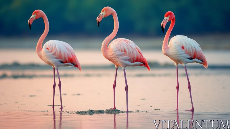 AI ART Graceful Pink Flamingos in a Serene Lake