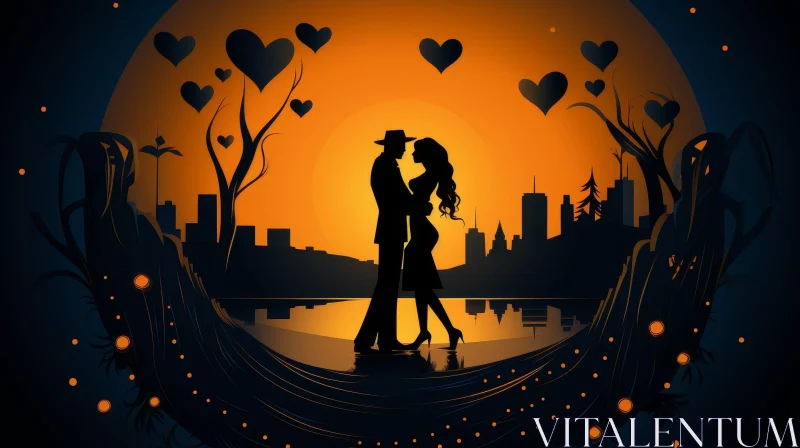 AI ART Romantic Couple Embracing in Park at Sunset
