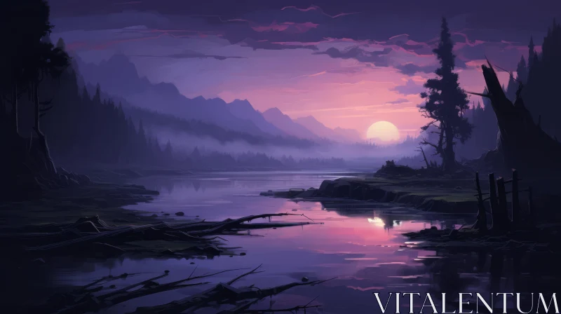 Serene Purple and Pink Landscape Painting AI Image