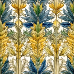 Symmetrical Floral Pattern in Yellow and Blue
