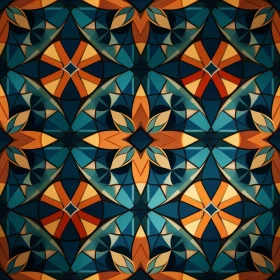 Symmetrical Geometric Pattern in Blue, Orange, Yellow