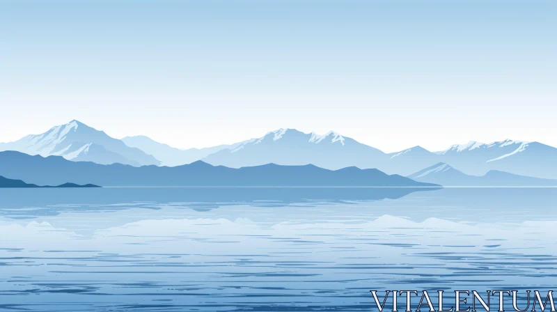 Tranquil Mountain Range and Lake Landscape AI Image