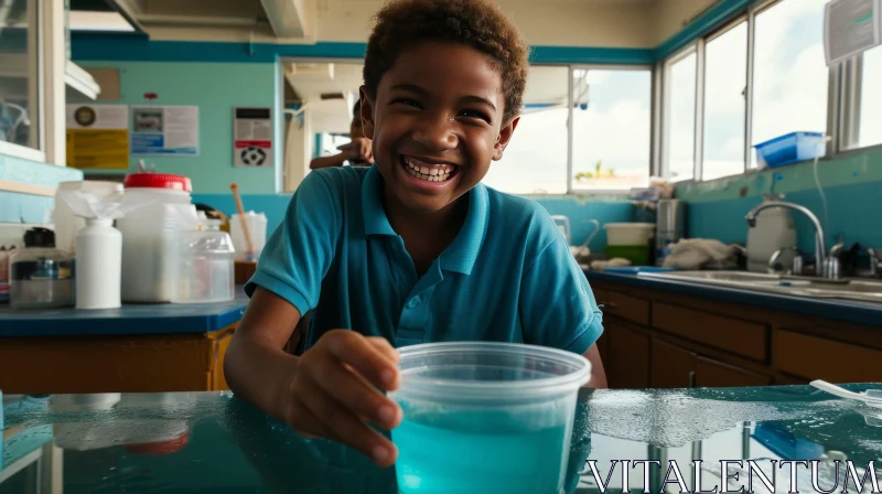 Young African-American Boy Conducting Science Experiment in Classroom AI Image