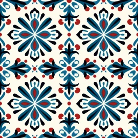 Blue and Red Floral Pattern on White Background