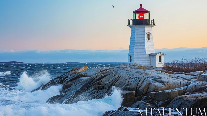 Captivating Lighthouse on Rocky Coast: A Picturesque Nature Scene AI Image