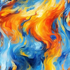 Energetic Abstract Painting in Orange and Blue