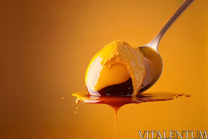 Exquisite Spoon with Caramel on Orange Background AI Image