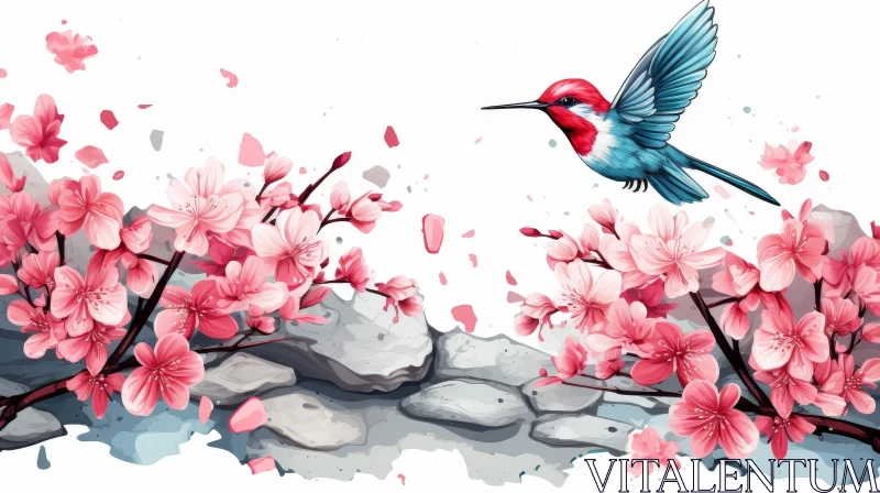 Graceful Hummingbird Watercolor Painting AI Image