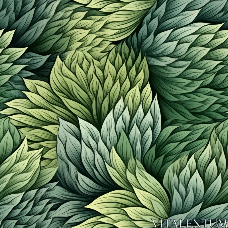 Green Hand-Drawn Leaves Pattern AI Image
