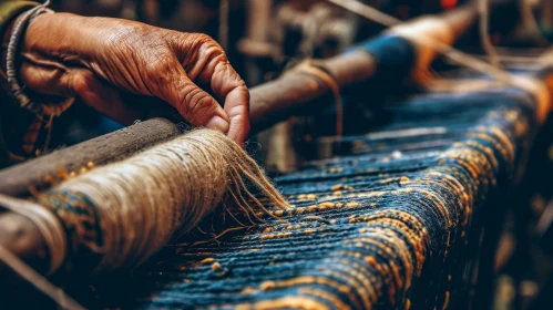Handmade Yarn Weaving on Traditional Wooden Loom