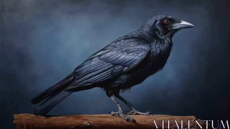 Realistic Black Crow Painting on Branch AI Image