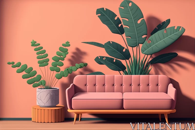 AI ART Realistic Pink Couch with Plant in Hyper-Detailed Living Room