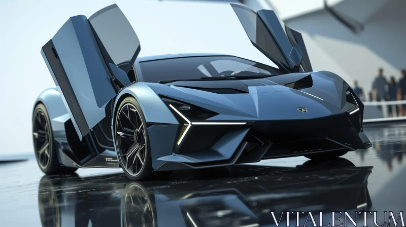 Sleek Blue Futuristic Sports Car Render AI Image