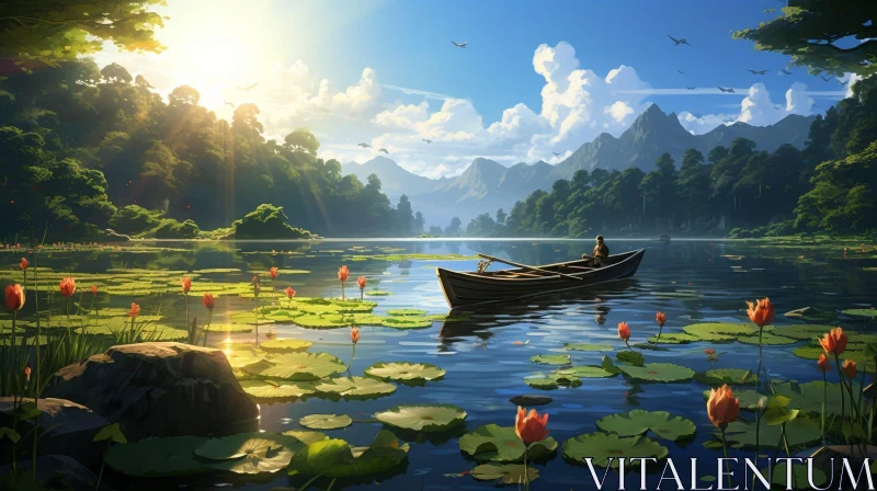 AI ART Tranquil Lake Landscape in Majestic Mountains