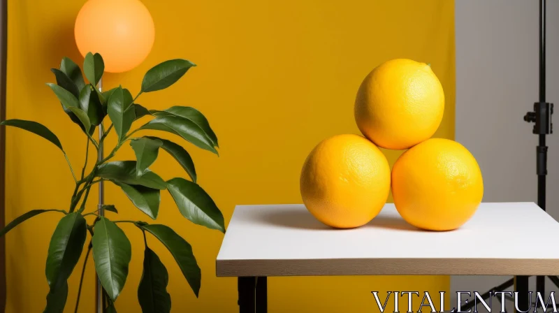 Tranquil Still Life: Oranges on White Table AI Image