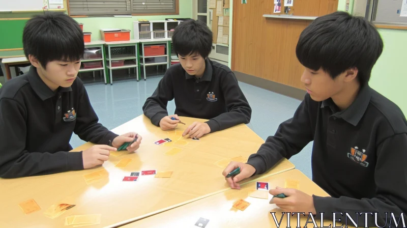 Captivating Scene: Japanese High School Students Working on a Project AI Image