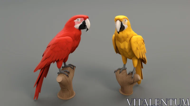 Colorful Parrots on Branch - 3D Rendering AI Image
