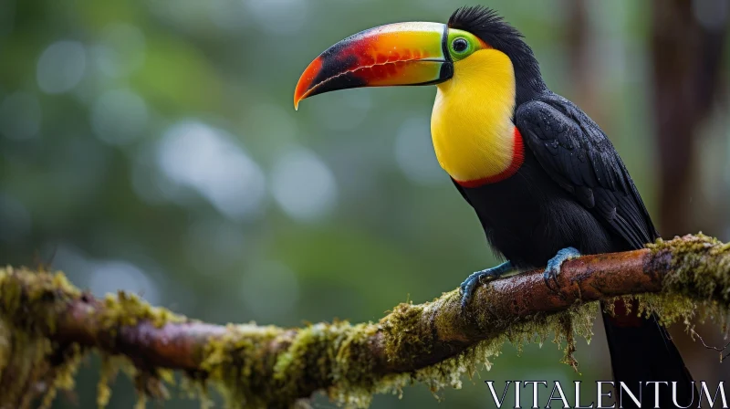 AI ART Colorful Toucan on Mossy Branch
