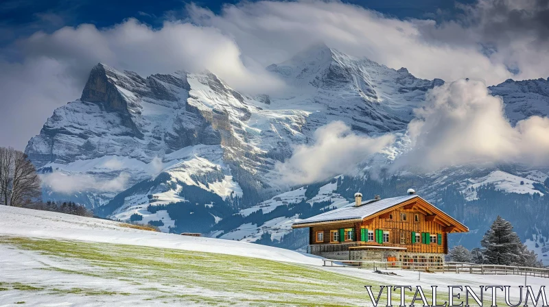 Enchanting Swiss Chalet in the Majestic Mountains AI Image
