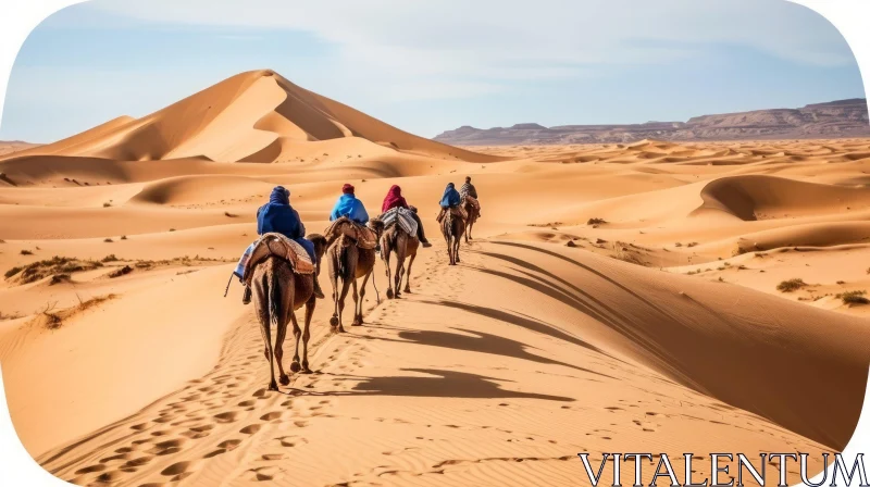 Exploring the Sahara Desert: A Spectacular Camel Ride AI Image