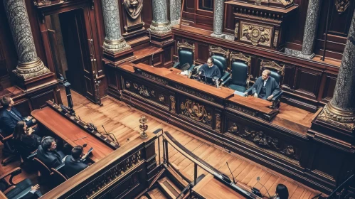 Majestic Courtroom with Judges and Lawyers - A Captivating Scene