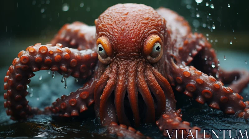AI ART Orange Octopus in Tide Pool with Raindrops