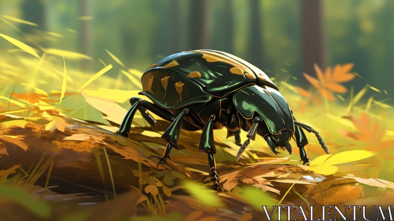 Realistic Green and Yellow Bug Digital Painting AI Image