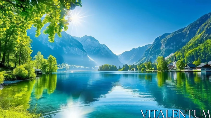 Serene Mountain Lake Landscape AI Image