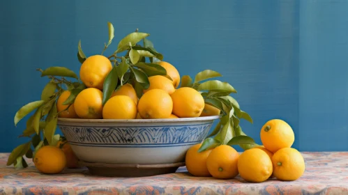 Serene Still Life: White Bowl with Lemons on Table