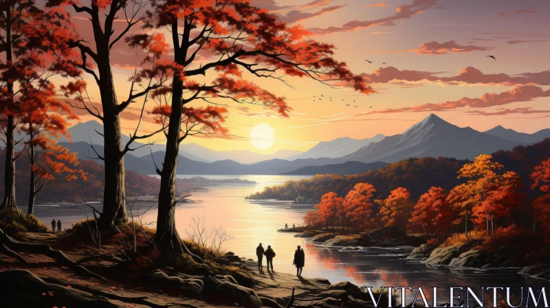 AI ART Tranquil Sunset Landscape Painting