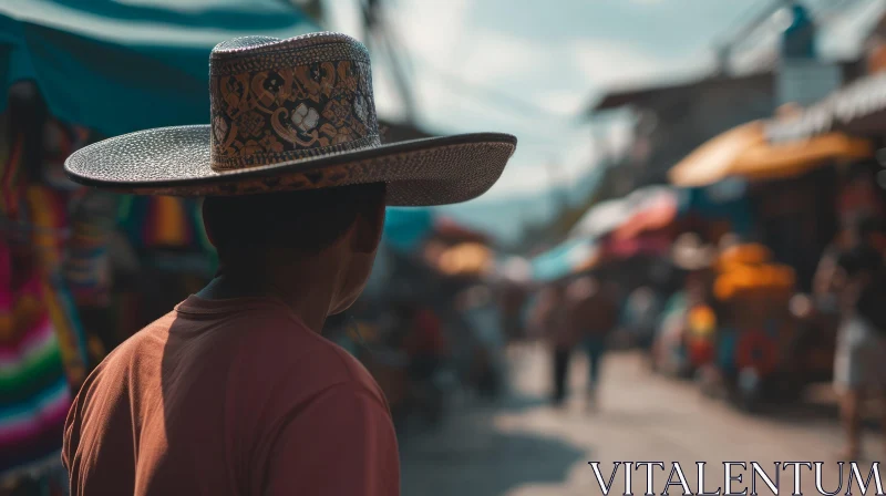 AI ART Vibrant Market Portrait: Man with Straw Hat