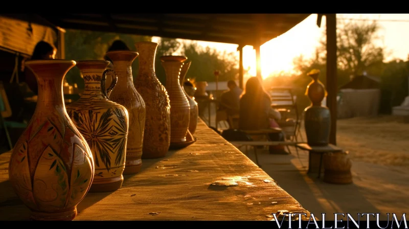 Captivating Sunset Over Pottery Stand AI Image