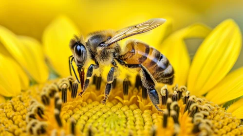 Close-Up Nature Photography: Bee Pollinating Sunflower