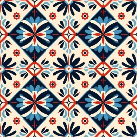 Colorful Tiles Seamless Pattern - Floral Geometric Design