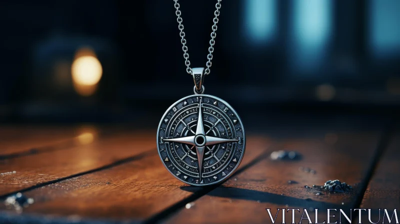 Exquisite Silver Compass Pendant on Chain AI Image