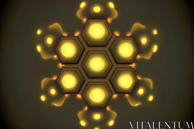 Glowing Yellow 3D Pattern: Abstract Sci-fi Baroque Art AI Image