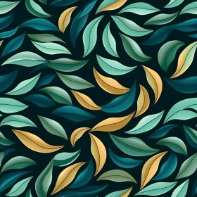 Green and Gold Leaf Pattern on Dark Blue Background