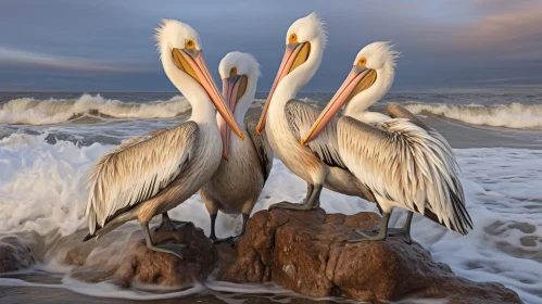 Pelicans on Rock: Ocean Wildlife Scene