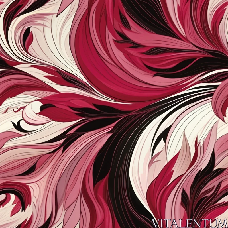Swirling Organic Shapes Seamless Pattern in Pink, Red, Black AI Image