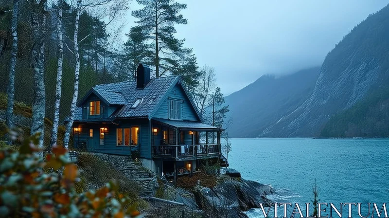Tranquil Cabin by the Water: A Serene Nature Retreat AI Image