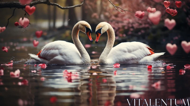 Tranquil Swans in Love | Romantic Lake Scene AI Image